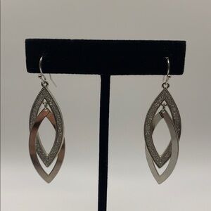 Double Layer Silver-tone Sparkle Drop Earrings